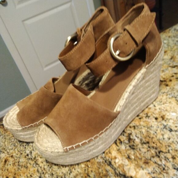Marc Fisher Womens Mlalida Wedge Espadrilles Sandals Suede Leather Brown Sz 8.5M - Picture 1 of 14
